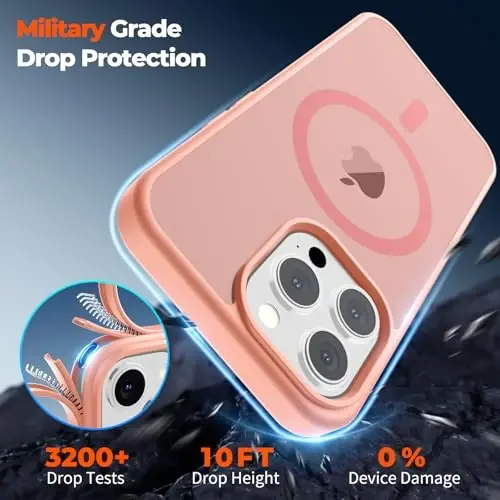 zapica Magnetic for iPhone 13 Pro Case, [Compatible with MagSafe] [Military Grade Drop Protection] Translucent Matte Shockproof Anti-Scratch Phone Case, Light Pink - 5