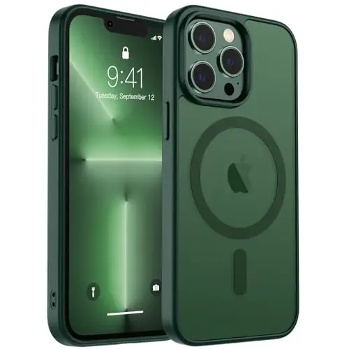 zapica Magnetic for iPhone 13 Pro Max Case, [Compatible with MagSafe] [Military Grade Drop Protection] Translucent Matte Shockproof Anti-Scratch Phone Cover, Forest Green 