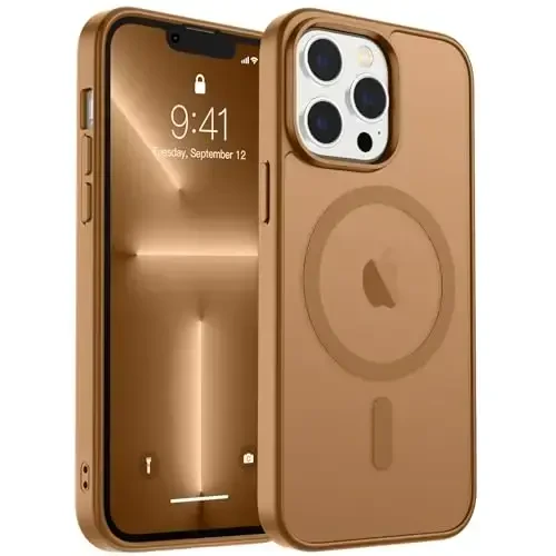 zapica iPhone 13 Pro Max uchun magnitli g'ilof, [MagSafe bilan mos] [Harbiy darajadagi tushishdan himoya] yarim shaffof mat zarbga chidamli tirnalishga qarshi telefon g'ilofi, jigarrang - ZAPICA