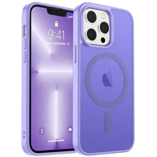 zapica iPhone 13 Pro Max uchun magnitli g‘ilof, [MagSafe bilan mos] [Harbiy darajadagi tushishdan himoya] Yarim shaffof mat zarbga chidamli tirnalishga qarshi telefon g‘ilofi, och binafsha 