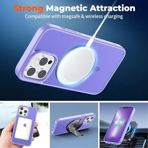 zapica iPhone 13 Pro Max uchun magnitli g‘ilof, [MagSafe bilan mos] [Harbiy darajadagi tushishdan himoya] Yarim shaffof mat zarbga chidamli tirnalishga qarshi telefon g‘ilofi, och binafsha - 2
