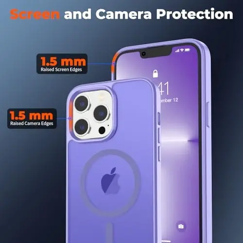zapica iPhone 13 Pro Max uchun magnitli g‘ilof, [MagSafe bilan mos] [Harbiy darajadagi tushishdan himoya] Yarim shaffof mat zarbga chidamli tirnalishga qarshi telefon g‘ilofi, och binafsha - 3