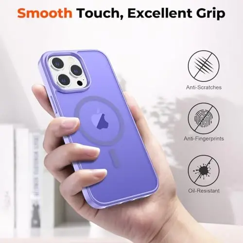 zapica iPhone 13 Pro Max uchun magnitli g‘ilof, [MagSafe bilan mos] [Harbiy darajadagi tushishdan himoya] Yarim shaffof mat zarbga chidamli tirnalishga qarshi telefon g‘ilofi, och binafsha - 7