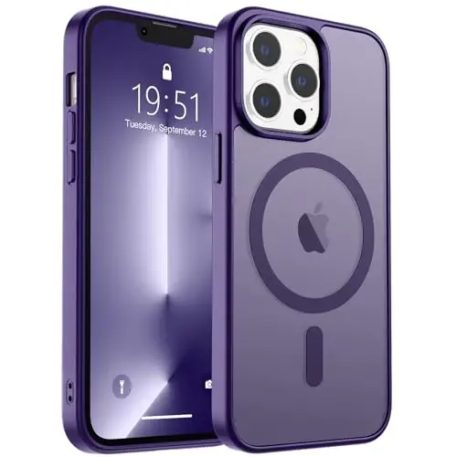 zapica iPhone 13 Pro uchun Magnetic Case, [MagSafe bilan mos] [Harbiy darajadagi tushishdan himoya] Yarim shaffof mat zarbga chidamli tirnalishga qarshi telefon g‘ilofi, to‘q binafsha - 2
