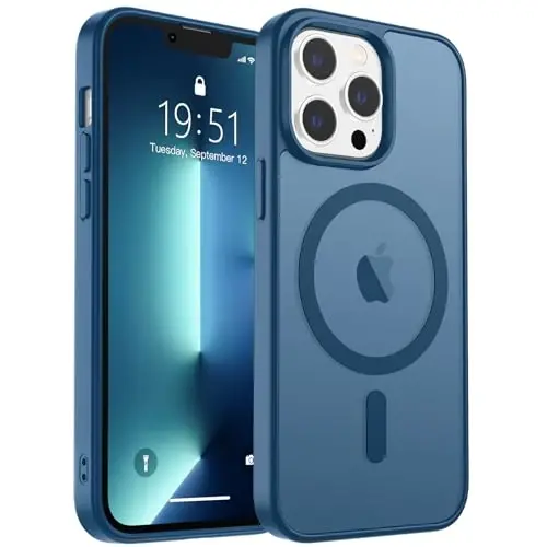 zapica iPhone 13 Pro uchun Magnetic Case, [MagSafe bilan mos] [Harbiy darajadagi tushishdan himoya] Yarim shaffof mat zarbga chidamli tirnalishga qarshi telefon qutisi, to'q ko'k - ZAPICA (1)