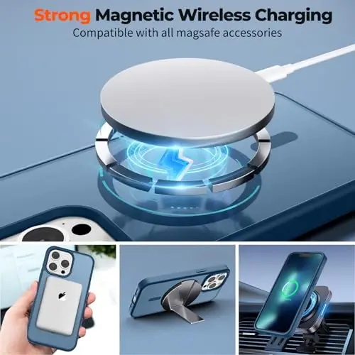zapica iPhone 13 Pro uchun Magnetic Case, [MagSafe bilan mos] [Harbiy darajadagi tushishdan himoya] Yarim shaffof mat zarbga chidamli tirnalishga qarshi telefon qutisi, to'q ko'k - 4