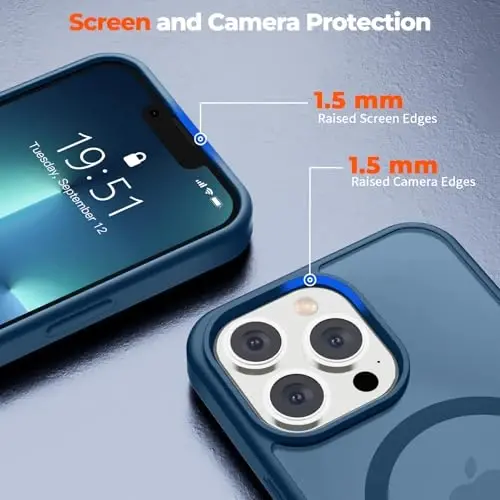 zapica iPhone 13 Pro uchun Magnetic Case, [MagSafe bilan mos] [Harbiy darajadagi tushishdan himoya] Yarim shaffof mat zarbga chidamli tirnalishga qarshi telefon qutisi, to'q ko'k - 6