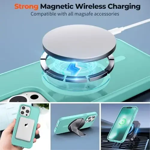 zapica iPhone 13 Pro uchun magnitli g'ilof, [MagSafe bilan mos] [Harbiy darajadagi tushishdan himoya] Yarim shaffof mat zarbga chidamli tirnalishga qarshi telefon g'ilofi, ko'k yashil - 4