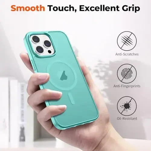 zapica iPhone 13 Pro uchun magnitli g'ilof, [MagSafe bilan mos] [Harbiy darajadagi tushishdan himoya] Yarim shaffof mat zarbga chidamli tirnalishga qarshi telefon g'ilofi, ko'k yashil - 7