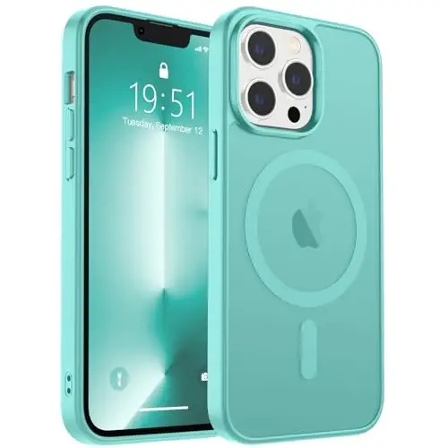 zapica iPhone 13 Pro uchun magnitli g'ilof, [MagSafe bilan mos] [Harbiy darajadagi tushishdan himoya] Yarim shaffof mat zarbga chidamli tirnalishga qarshi telefon g'ilofi, ko'k yashil - 2