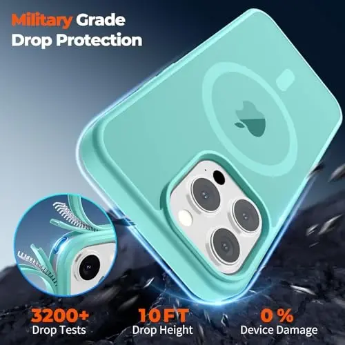 zapica iPhone 13 Pro uchun magnitli g'ilof, [MagSafe bilan mos] [Harbiy darajadagi tushishdan himoya] Yarim shaffof mat zarbga chidamli tirnalishga qarshi telefon g'ilofi, ko'k yashil - 5