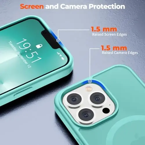 zapica iPhone 13 Pro uchun magnitli g'ilof, [MagSafe bilan mos] [Harbiy darajadagi tushishdan himoya] Yarim shaffof mat zarbga chidamli tirnalishga qarshi telefon g'ilofi, ko'k yashil - 6