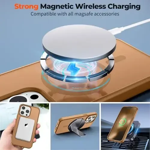 zapica iPhone 13 Pro uchun magnitli g‘ilof, [MagSafe bilan mos keladi] [Harbiy darajadagi tushishdan himoya] Yarim shaffof mato zarbga chidamli tirnalishga qarshi telefon g‘ilofi, jigarrang - 4