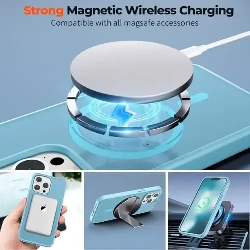 zapica iPhone 13 Pro uchun magnitli g‘ilof, [MagSafe bilan mos keladi] [Harbiy darajadagi tushishdan himoya] yarim shaffof mato zarbga chidamli tirnalishga qarshi telefon g‘ilofi, och ko‘k - 4