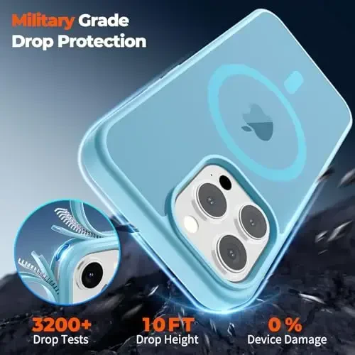 zapica iPhone 13 Pro uchun magnitli g‘ilof, [MagSafe bilan mos keladi] [Harbiy darajadagi tushishdan himoya] yarim shaffof mato zarbga chidamli tirnalishga qarshi telefon g‘ilofi, och ko‘k - 5