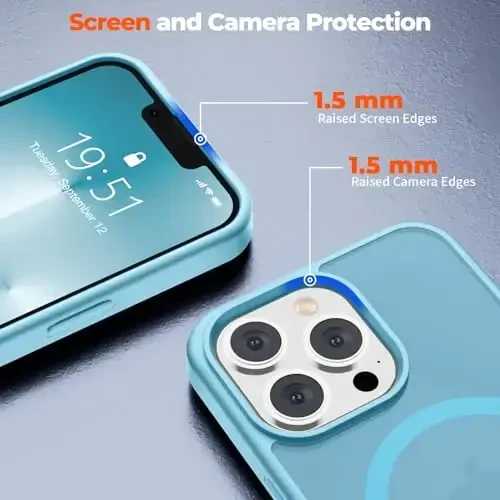 zapica iPhone 13 Pro uchun magnitli g‘ilof, [MagSafe bilan mos keladi] [Harbiy darajadagi tushishdan himoya] yarim shaffof mato zarbga chidamli tirnalishga qarshi telefon g‘ilofi, och ko‘k - 6