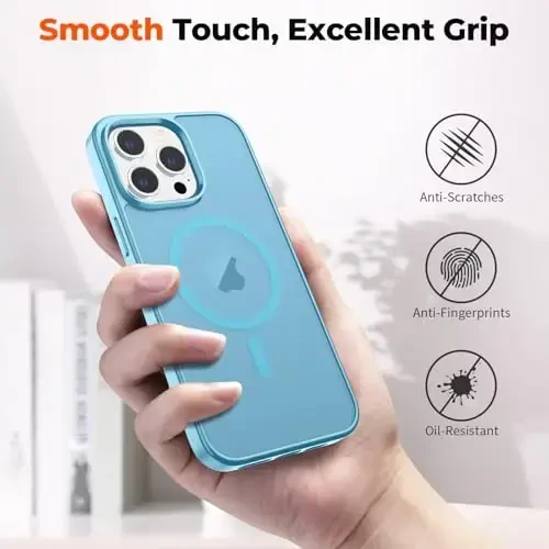 zapica iPhone 13 Pro uchun magnitli g‘ilof, [MagSafe bilan mos keladi] [Harbiy darajadagi tushishdan himoya] yarim shaffof mato zarbga chidamli tirnalishga qarshi telefon g‘ilofi, och ko‘k - 7