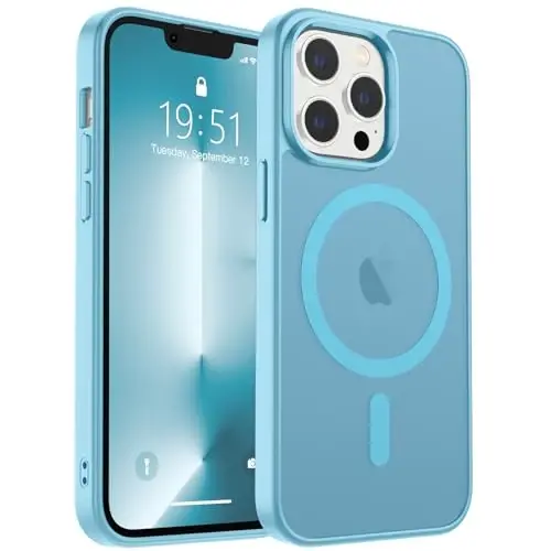 zapica iPhone 13 Pro uchun magnitli g‘ilof, [MagSafe bilan mos keladi] [Harbiy darajadagi tushishdan himoya] yarim shaffof mato zarbga chidamli tirnalishga qarshi telefon g‘ilofi, och ko‘k - 2