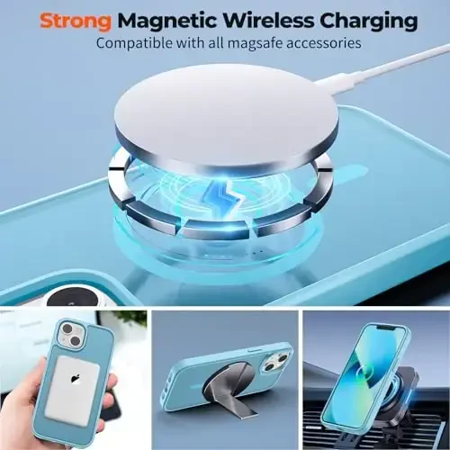 zapica iPhone 13 uchun g'ilof va iPhone 14 g'ilofi, [MagSafe bilan mos] [Harbiy darajadagi tushishdan himoya] Yarim shaffof mato zarbga chidamli chizilishga qarshi telefon qopqog'i, och ko'k - 5