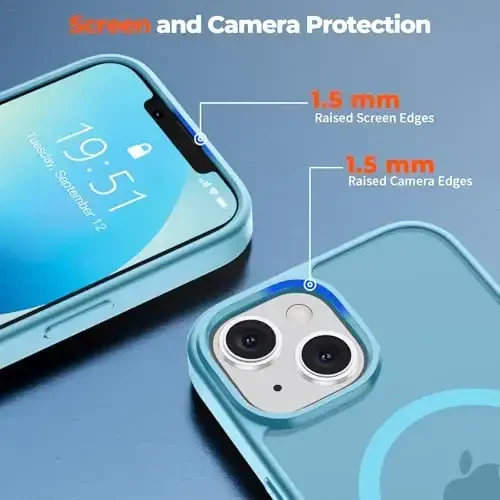 zapica iPhone 13 uchun g'ilof va iPhone 14 g'ilofi, [MagSafe bilan mos] [Harbiy darajadagi tushishdan himoya] Yarim shaffof mato zarbga chidamli chizilishga qarshi telefon qopqog'i, och ko'k - 7