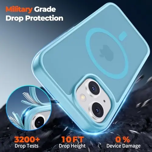 zapica iPhone 13 uchun g'ilof va iPhone 14 g'ilofi, [MagSafe bilan mos] [Harbiy darajadagi tushishdan himoya] Yarim shaffof mato zarbga chidamli chizilishga qarshi telefon qopqog'i, och ko'k - 6