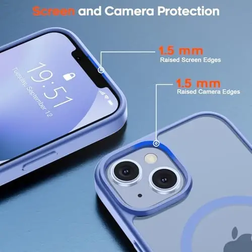 zapica iPhone 13 va iPhone 14 G'ilof uchun magnitli, [Temperlangan Shisha Ekran Himoyachisi] [MagSafe bilan mos keluvchi] Shaffof Mat zarbaga chidamli tirnalishga qarshi telefon qopqog'i, Moviy Binafsha - 6