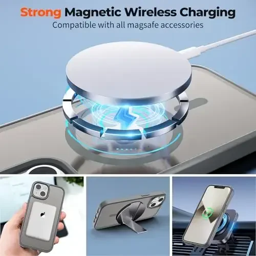 zapica Magnetic for iPhone 13 Case & iPhone 14 Case, [Compatible with MagSafe] [Military Grade Drop Protection] Translucent Matte Shockproof Anti-Scratch Phone Cover, Dark Gray - 5