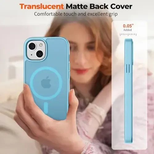 zapica Magnetic for iPhone 13 Case & iPhone 14 Case, [Compatible with MagSafe] [Military Grade Drop Protection] Translucent Matte Shockproof Anti-Scratch Phone Cover, Light Blue 