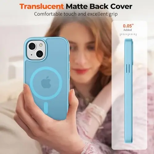 zapica Magnetic for iPhone 13 Case & iPhone 14 Case, [Compatible with MagSafe] [Military Grade Drop Protection] Translucent Matte Shockproof Anti-Scratch Phone Cover, Light Blue - 1