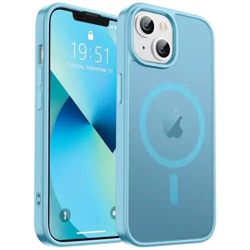 zapica Magnetic for iPhone 13 Case & iPhone 14 Case, [Compatible with MagSafe] [Military Grade Drop Protection] Translucent Matte Shockproof Anti-Scratch Phone Cover, Light Blue - 2