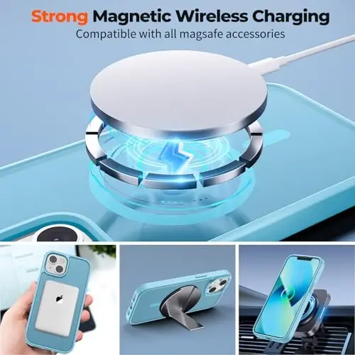 zapica Magnetic for iPhone 13 Case & iPhone 14 Case, [Compatible with MagSafe] [Military Grade Drop Protection] Translucent Matte Shockproof Anti-Scratch Phone Cover, Light Blue - 5