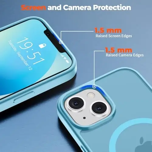 zapica Magnetic for iPhone 13 Case & iPhone 14 Case, [Compatible with MagSafe] [Military Grade Drop Protection] Translucent Matte Shockproof Anti-Scratch Phone Cover, Light Blue - 7