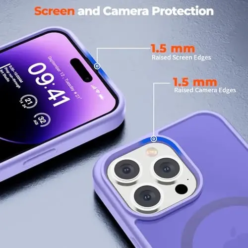 zapica Magnetic for iPhone 14 Pro Case, [Compatible with MagSafe] [Military Grade Drop Protection] Translucent Matte Shockproof Anti-Scratch Phone Cover, Light Purple - 6