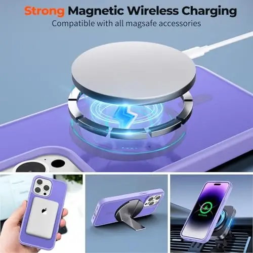 zapica Magnetic for iPhone 14 Pro Case, [Compatible with MagSafe] [Military Grade Drop Protection] Translucent Matte Shockproof Anti-Scratch Phone Cover, Light Purple - 4
