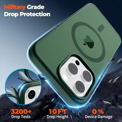 zapica Magnetic for iPhone 14 Pro Case, [Compatible with MagSafe] [Military Grade Drop Protection] Translucent Matte Shockproof Anti-Scratch Phone Case, Forest Green - 5