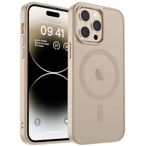 zapica Magnetic for iPhone 14 Pro Case, Desert Gold | Compatible with MagSafe, Military Grade Drop Protection, Translucent Matte Anti-Scratch Phone Cover 