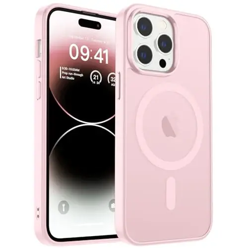 zapica Magnetic for iPhone 14 Pro Case, Pink | Compatible with MagSafe, Military Grade Drop Protection, Translucent Matte Anti-Scratch Phone Cover 
