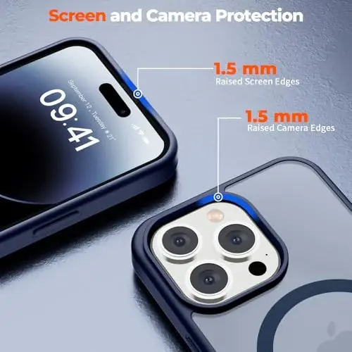 zapica iPhone 14 Pro Max G'ilof uchun Magnitli, [MagSafe bilan Mos Keladi] [Harbiy Darajadagi Tomchidan Himoya] Yarim Shaffof Mat Zarbga Chidamli Tirnalishga Qarshi Telefon G'ilofi, To'q Ko'k - 5