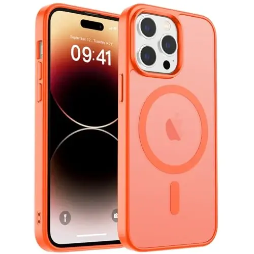 zapica iPhone 14 Pro Max G'ilof uchun Magnitli, [MagSafe bilan mos keladi] [Harbiy darajadagi tushishdan himoya] Yarim shaffof matli zarbaga chidamli tirnalishga qarshi telefon qopqog'i, To'q sariq 