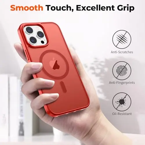 zapica Magnetic for iPhone 14 Pro Max Case, [Compatible with MagSafe] [Military Grade Drop Protection] Translucent Matte Shockproof Anti-Scratch Phone Case, Red - 6