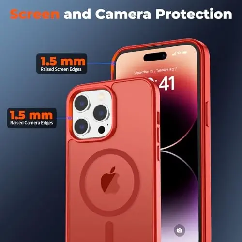 zapica Magnetic for iPhone 14 Pro Max Case, [Compatible with MagSafe] [Military Grade Drop Protection] Translucent Matte Shockproof Anti-Scratch Phone Case, Red - ZAPICA