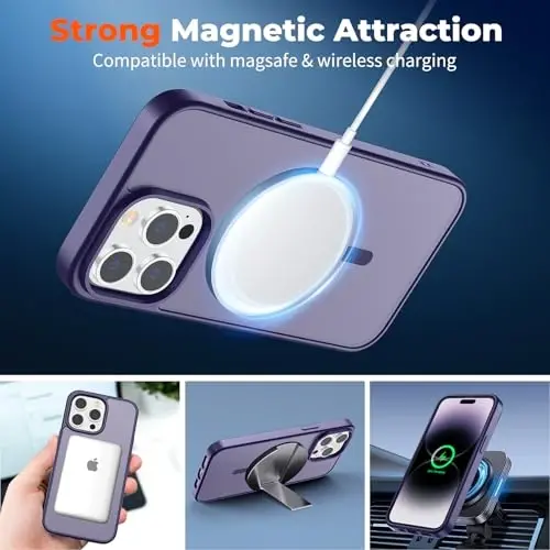 zapica Magnetic for iPhone 14 Pro Max Case, [Compatible with MagSafe] [Military Grade Drop Protection] Translucent Matte Shockproof Anti-Scratch Phone Case, Dark Purple - ZAPICA (1)