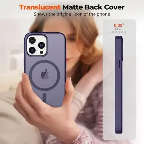 zapica iPhone 14 Pro Max uchun magnitli g'ilof, [MagSafe bilan mos] [Harbiy darajadagi tushishdan himoya] Yarim shaffof mat zarbga chidamli tirnalishga qarshi telefon g'ilofi, to'q binafsha - 4