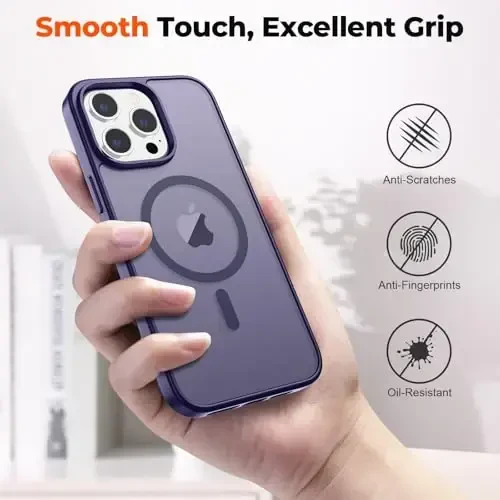 zapica iPhone 14 Pro Max uchun magnitli g'ilof, [MagSafe bilan mos] [Harbiy darajadagi tushishdan himoya] Yarim shaffof mat zarbga chidamli tirnalishga qarshi telefon g'ilofi, to'q binafsha - 7
