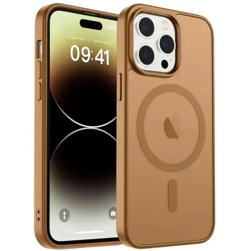 zapica iPhone 14 Pro Max uchun magnitli g‘ilof, [MagSafe bilan mos] [Harbiy darajadagi tushishdan himoya] Yarim shaffof matli zarbga chidamli tirnalishga qarshi telefon g‘ilofi, jigarrang - 2