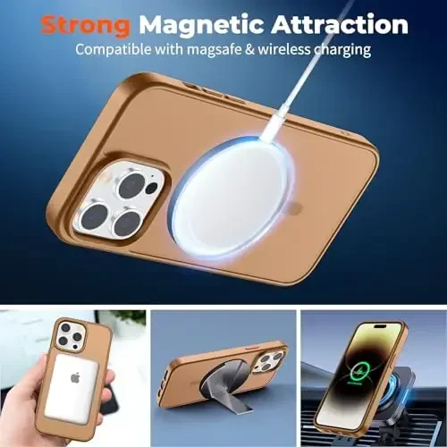 zapica iPhone 14 Pro Max uchun magnitli g‘ilof, [MagSafe bilan mos] [Harbiy darajadagi tushishdan himoya] Yarim shaffof matli zarbga chidamli tirnalishga qarshi telefon g‘ilofi, jigarrang - 4