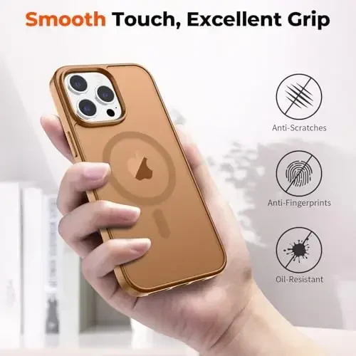 zapica iPhone 14 Pro Max uchun magnitli g‘ilof, [MagSafe bilan mos] [Harbiy darajadagi tushishdan himoya] Yarim shaffof matli zarbga chidamli tirnalishga qarshi telefon g‘ilofi, jigarrang - 6
