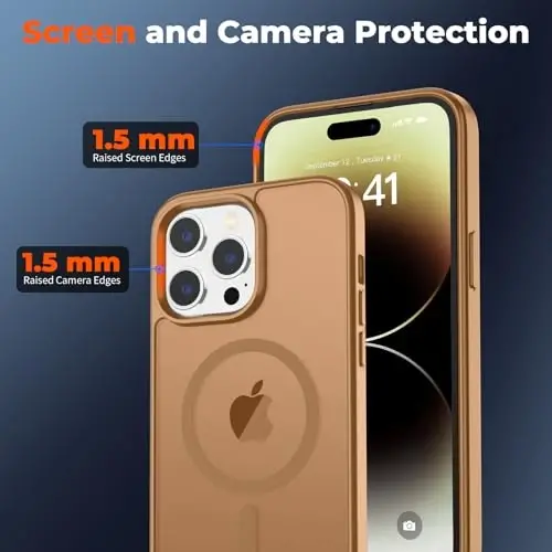 zapica iPhone 14 Pro Max uchun magnitli g‘ilof, [MagSafe bilan mos] [Harbiy darajadagi tushishdan himoya] Yarim shaffof matli zarbga chidamli tirnalishga qarshi telefon g‘ilofi, jigarrang 
