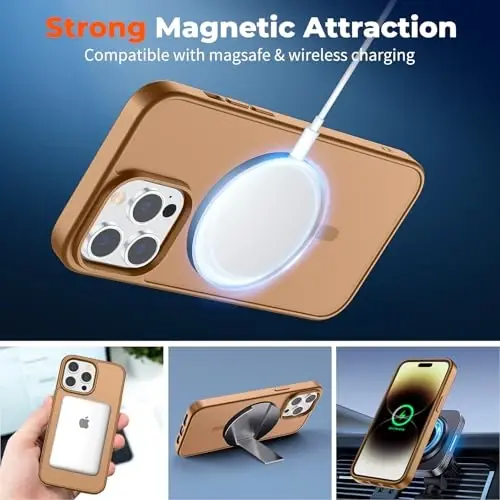 zapica iPhone 14 Pro Max uchun magnitli g‘ilof, [MagSafe bilan mos] [Harbiy darajadagi tushishdan himoya] Yarim shaffof matli zarbga chidamli tirnalishga qarshi telefon g‘ilofi, jigarrang - 4