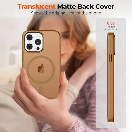 zapica iPhone 14 Pro Max uchun magnitli g‘ilof, [MagSafe bilan mos] [Harbiy darajadagi tushishdan himoya] Yarim shaffof matli zarbga chidamli tirnalishga qarshi telefon g‘ilofi, jigarrang - 7
